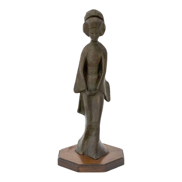 Tanya Poust Standing Geisha Patinated Bronze, 1964 For Sale