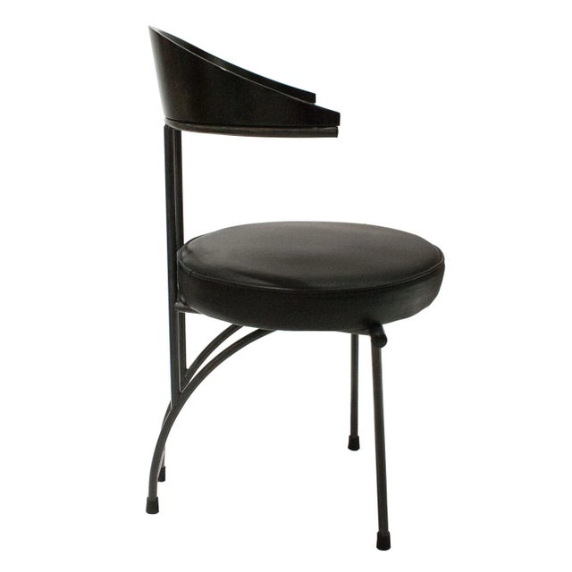 Contemporary Contemporary Black Lacquered Iron Leatherette Chairs, Italy, 1980, Set of 4 For Sale - Image 3 of 8