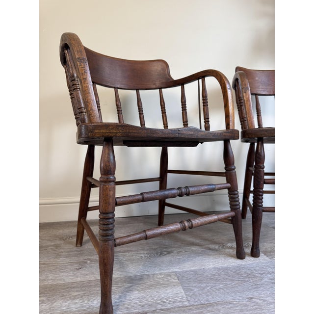 Wood Antique English Captain's Chairs, 1890s, Set of 2 For Sale - Image 7 of 8