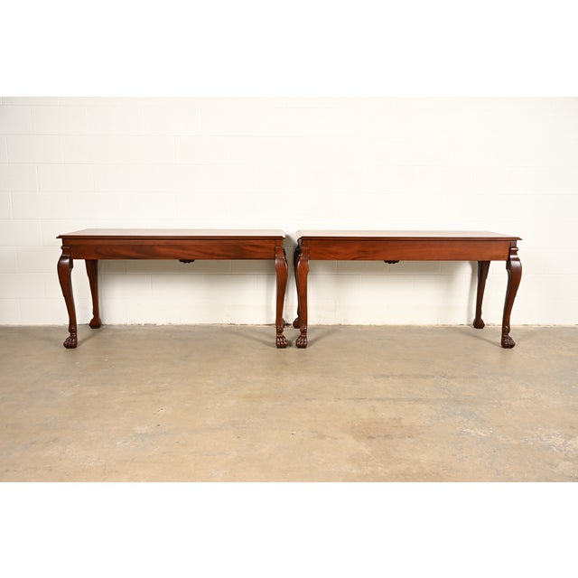Baker Furniture Georgian Carved Mahogany Consoles or Sofa Tables, Newly Refinished For Sale - Image 12 of 15