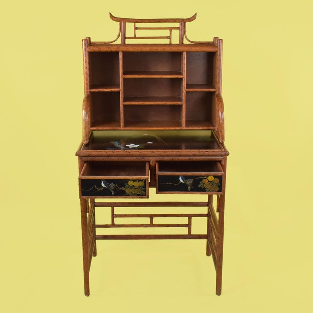 Introducing a captivating Faux Tortoise Hand-Painted Desk with Hutch, beautifully preserved in its as-found vintage...