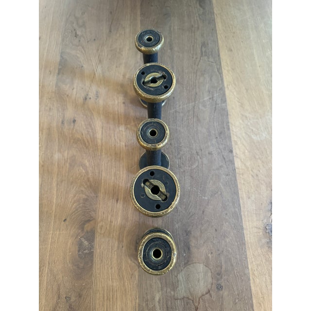 Set of Five Vintage, Brass Bound and Black Wood Bobbins For Sale - Image 4 of 11
