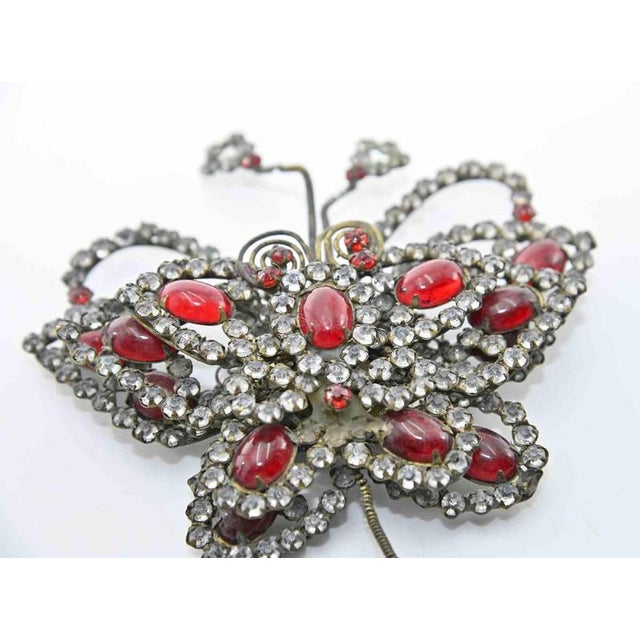 Vintage Handmade Butterfly-Shaped Brooch in Metal and Stone, Italy, 1930s For Sale - Image 3 of 5