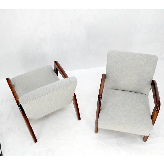 Russel Wright Pair New Linen Upholstery Heavy Solid Maple Frames American Lounge Chairs Mint! For Sale - Image 4 of 14