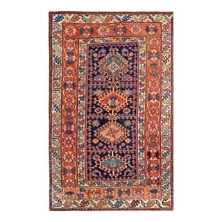 1900s Blue Navy Geometric Tribal Antique n.w. Persian Rug 4' X 6'4" Knotted Pile Wool Carpet For Sale