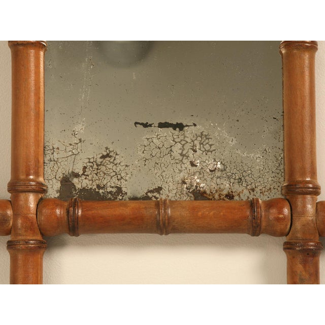 Petite Antique Continental Mirror in Faux Bamboo Frame Original Patina Glass For Sale In Chicago - Image 6 of 9