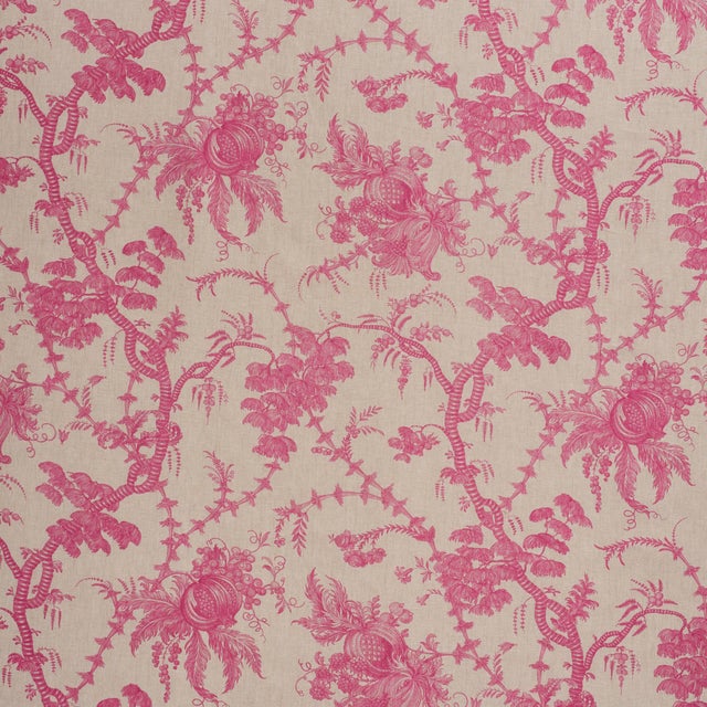 Sample - Schumacher San Cristobal Toile Fabric in Magenta For Sale