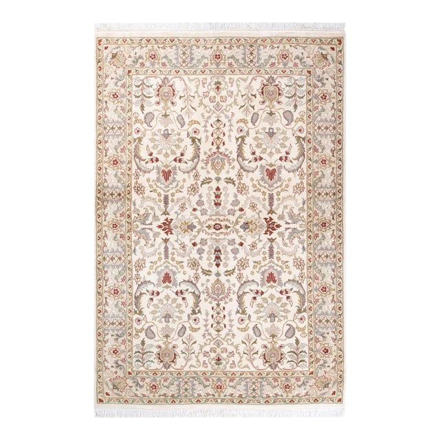 Mogul, One-of-a-Kind Hand-Knotted Area Rug - Ivory, 4' 2" x 6' 3" For Sale