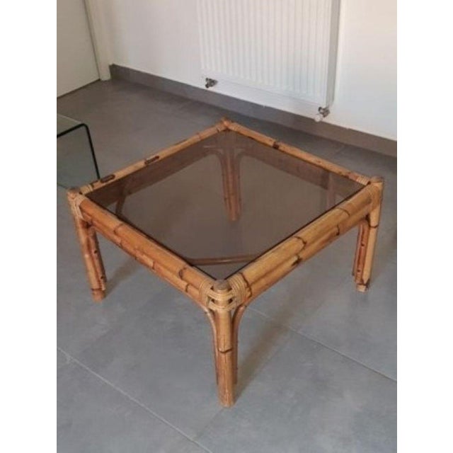Vintage Coffee Table in Rattan, Bamboo and Smoked Glass in the style of Vivai del Sud For Sale - Image 12 of 13