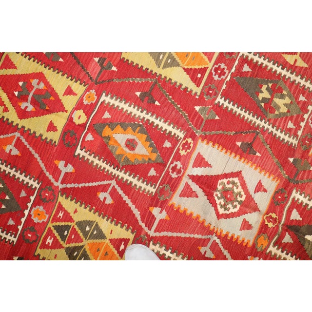 Zabihi Collection Cherry Red Room Size Turkish Kilim For Sale In New York - Image 6 of 10