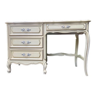 1980s Creamy White French Provincial Henry Link Vintage Writing Desk With Gold Accents For Sale