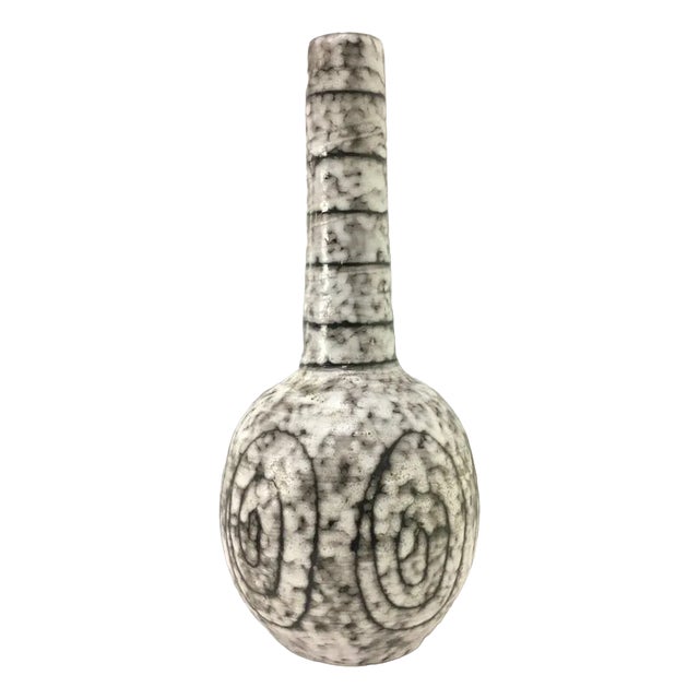 Mid-Century Glazed Ceramic Black and Ivory Floor Vase, 1970s For Sale