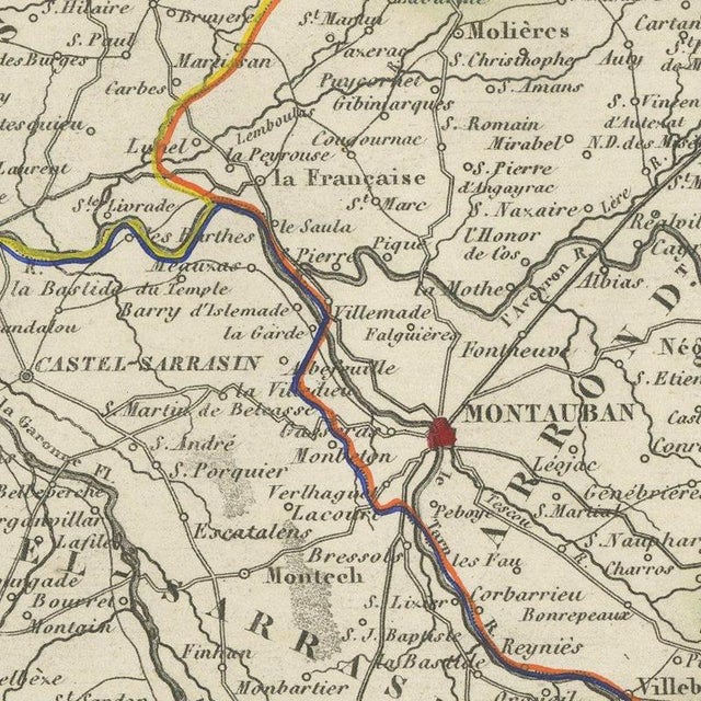 Antique Map of Tarn-Et-Garonne, Montauban and Castelsarrasin, 1860 For Sale - Image 4 of 12