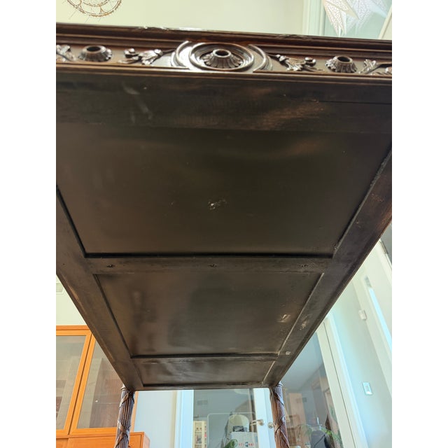 1980s Maitland-Smith Carved Mahogany Leather Top Writing Desk For Sale - Image 13 of 16