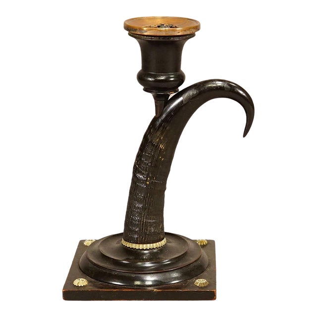 Antique Candle Stick With Real Chamois Horn, 19th Century For Sale