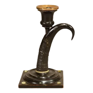 Antique Candle Stick With Real Chamois Horn, 19th Century