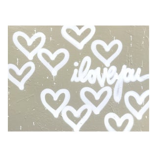 My Love Is Like a Big Hug - Abstract White on Textural Beige Original Artwork by Amber Goldhammer For Sale