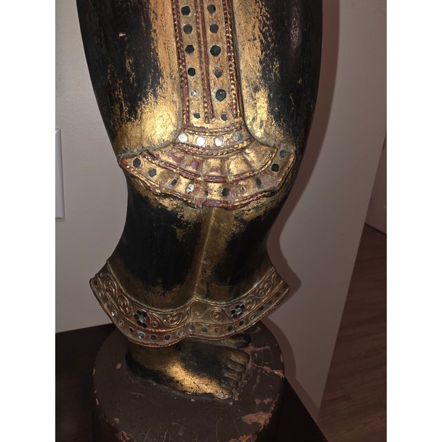 1960s Monumental 29.5-Inch Gilded Balinese Celestial Devata Offering Maiden With Mirror Inlays For Sale - Image 9 of 12