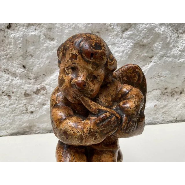 Spanish Gilded and Polychrome Wooden Cherub, 1930s For Sale - Image 4 of 12