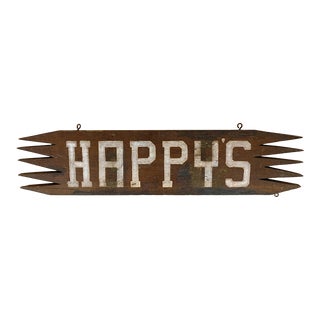 Vintage 1940s Double-Sided Happy's Bar Restaurant Wood Sign With Jagged Edges For Sale
