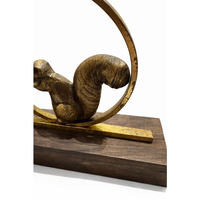 Art Deco French Gilded Bronze and Rosewood Squirrel Bookends, 1930, Set of 2 For Sale - Image 4 of 7