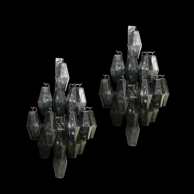 Pair of Modernist Smoked Gray Murano Glass Diamond-Form Polyhedral Wall Sconces For Sale - Image 15 of 18