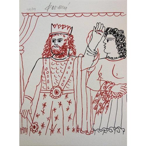 Alekos Fassianos, King and Andromache, Original Signed Lithograph For Sale - Image 6 of 6