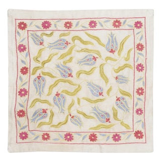 19"x19" All Silk Embroidered Cushion Cover. Handmade Pillowcase. New Toss Pillow For Sale