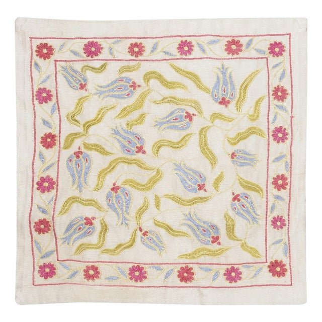 19"x19" All Silk Embroidered Cushion Cover. Handmade Pillowcase. New Toss Pillow For Sale