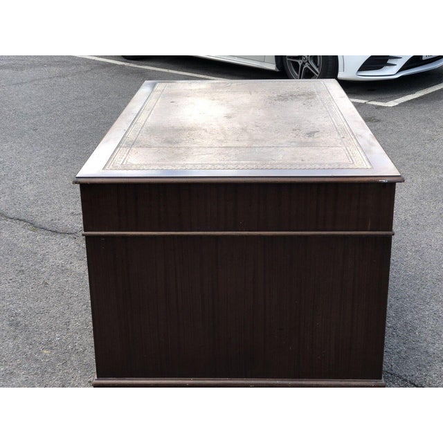 Wood Large Mahogany Veneer Pedestal Desk For Sale - Image 7 of 12