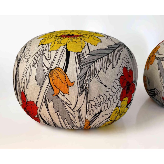 Boho Chic Vintage Bernhardt Seating - Custom Upholstered Poufs - A Pair For Sale - Image 3 of 9