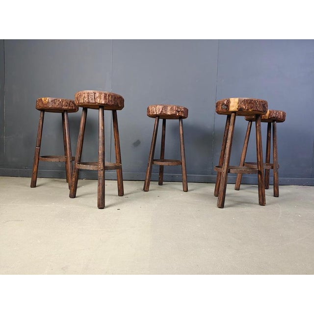 Vintage Tree Trunk Bar Stools, 1970s, Set of 5 For Sale - Image 9 of 13