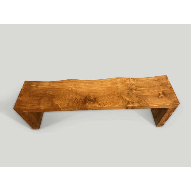Contemporary Andrianna Shamaris Modern Organic Teak Wood Wave Bench For Sale - Image 3 of 5