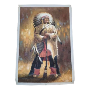 1970s Fine Vintage Oil Painting on Canvas of an American Indian Chief