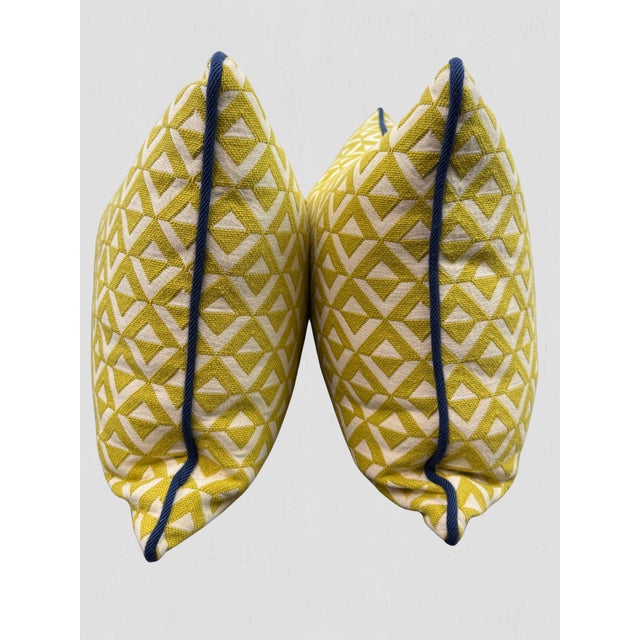 Yellow Geometric Blue Cord Lumbar Pillow Pair For Sale In Greensboro - Image 6 of 8