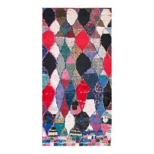 Colorful Tribal Vintage Mid Century Modern Moroccan Berber Boucherouitte Rug