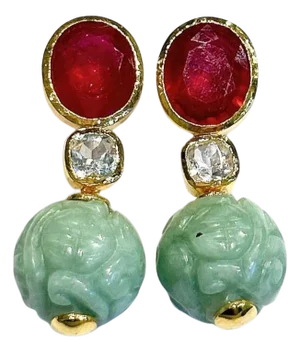 Bochic "Orient" Vintage Ruby, Topaz & Jade Earrings - 18K Gold & Silver