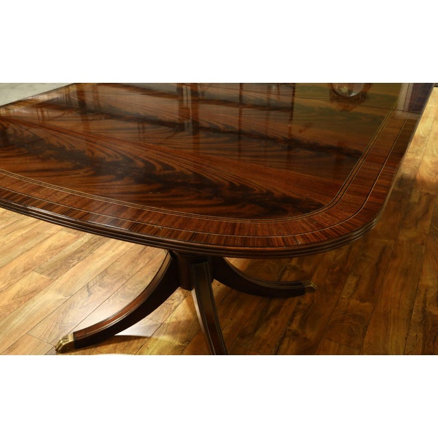 Brown 12 Foot Inlaid Mahogany Dining Table With Leaves. Brown Mahogany Finish With Primavera Border. For Sale - Image 8 of 10