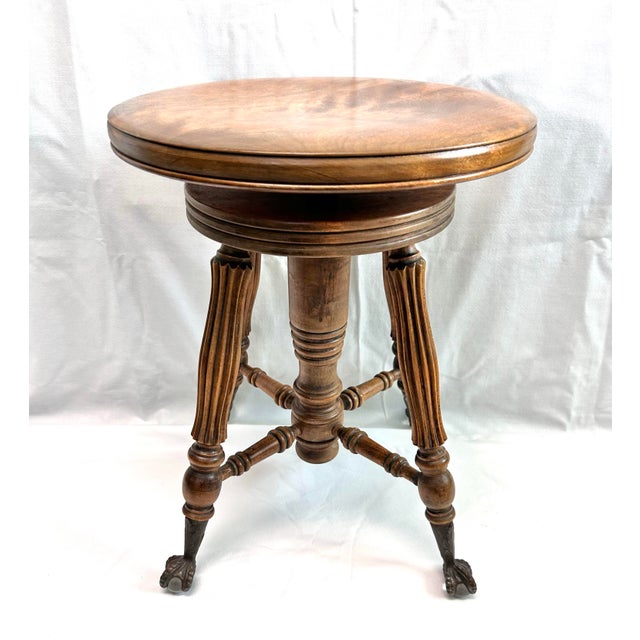 1900 - 1909 Antique Tonk Victorian Adjustable Piano Stool With Glass Ball Claw Feet For Sale - Image 5 of 11