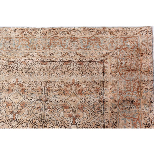 Beige Antique Beige, Brown, Botanic, Persian Kirman Hand-Knotted Wool Rug For Sale - Image 8 of 10