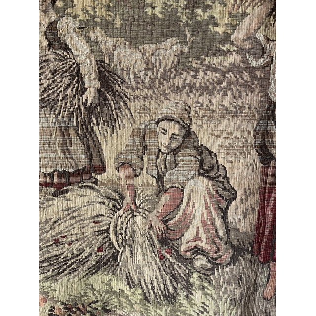 Vintage French Medieval-Style Farmhouse Wheat Harvest Square Wall Tapestry 39” Good vintage condition. Tapestry intact....