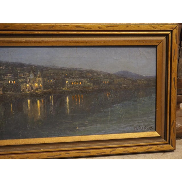 The Italian Seaside at Night, Oil on Canvas Painting, Nicola Ascione (1870-1957) For Sale - Image 9 of 11