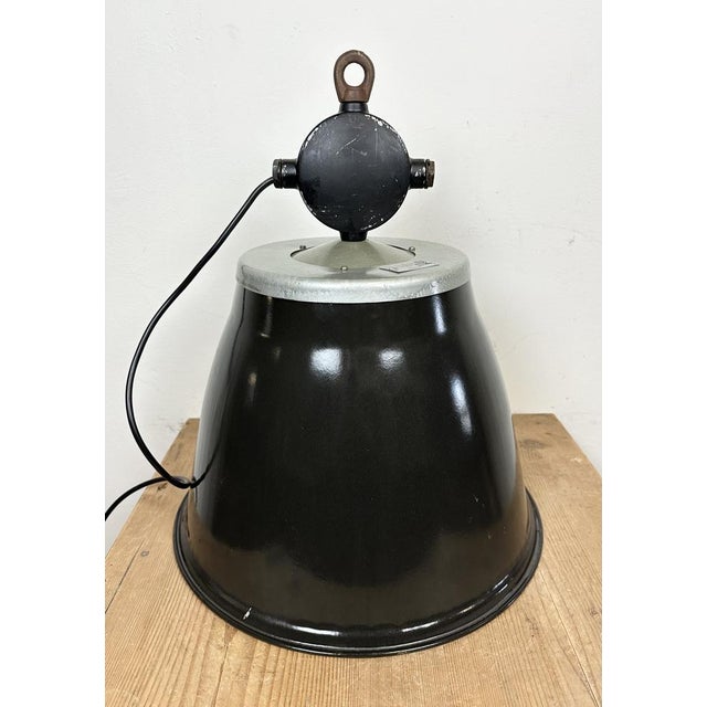 Industrial Black Enamel Factory Pendant Lamp, 1960s For Sale - Image 12 of 15
