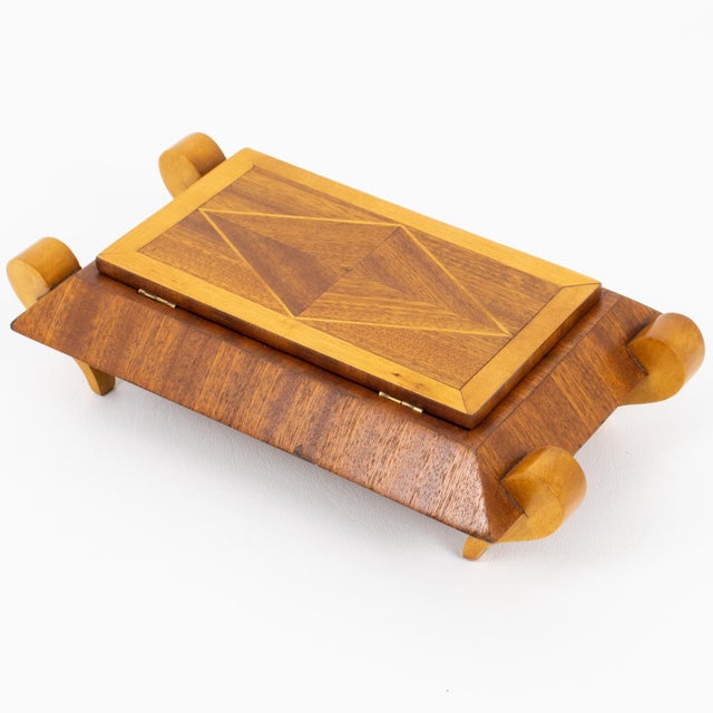 French Art Deco Geometric Marquetry Wood Box, circa 1930 For Sale - Image 9 of 12