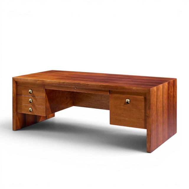 Mid-Century Modern Edward Wormley for Dunbar Mid Century Rosewood and Brass Executive Desk For Sale - Image 3 of 10