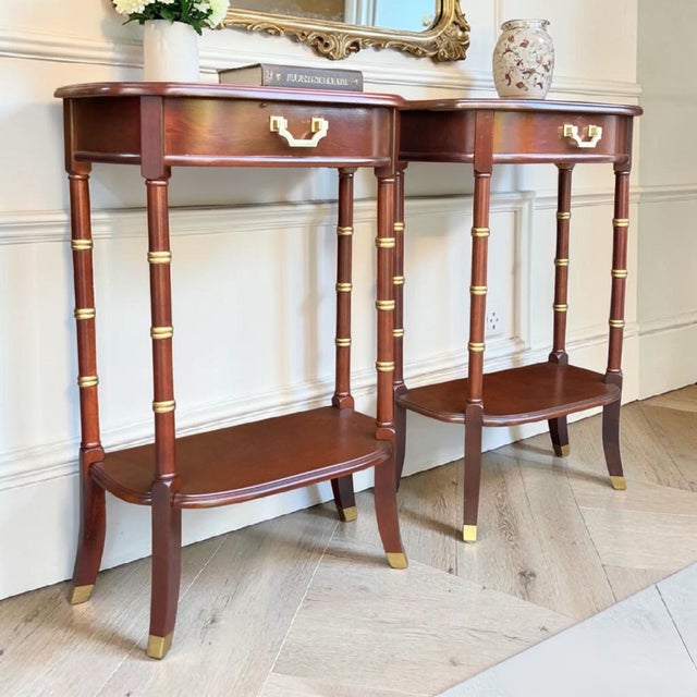 Vintage Cherry Faux Bamboo Bedside Tables | Pair of Hollywood Regency Nightstands | End Tables, A Pair For Sale - Image 4 of 10