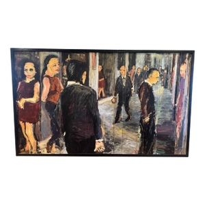 Large Vintage Oil Painting of Cityscape