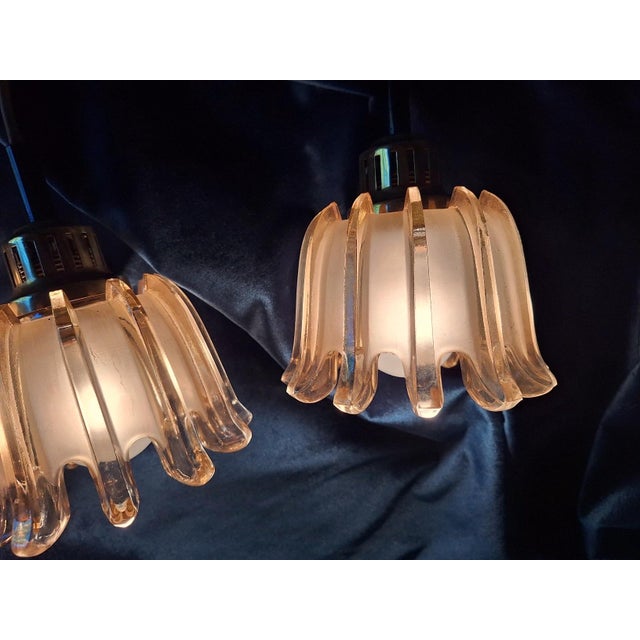 Mid-Century Modern Mid-Century Modern Pendant Lights in Brass and Amber-Colored Frosted Glass from Doria, Set of 3 For Sale - Image 3 of 15