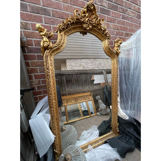 Gorgeous Monumental Louis XV Style Gilt Floor Mirror For Sale - Image 9 of 12