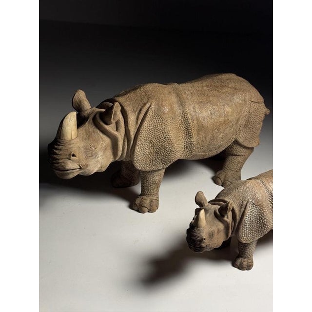 1960s Hand-Carved Wooden Rhinoceros Statues, 1960s, Set of 2 For Sale - Image 5 of 18